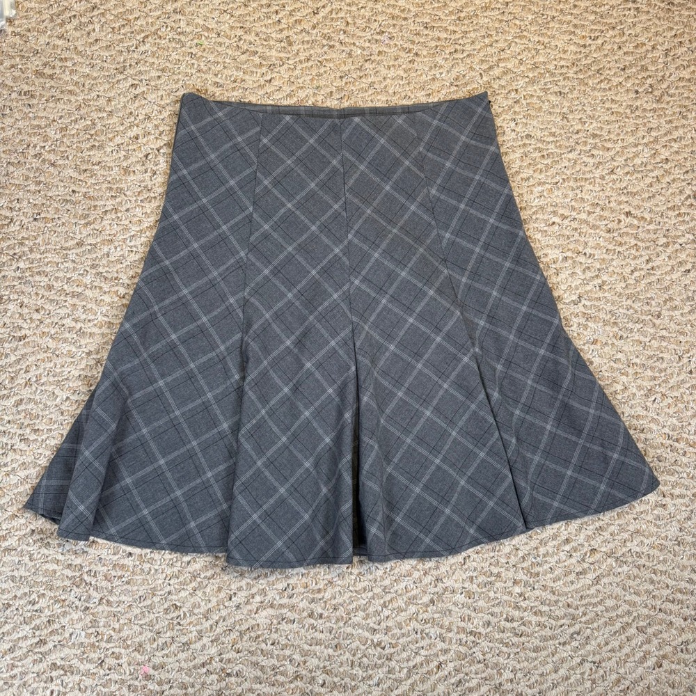 VTG Star City Grey Plaid A-Line Midi Skirt Side Zip Stretch Academic Office Sz 9
